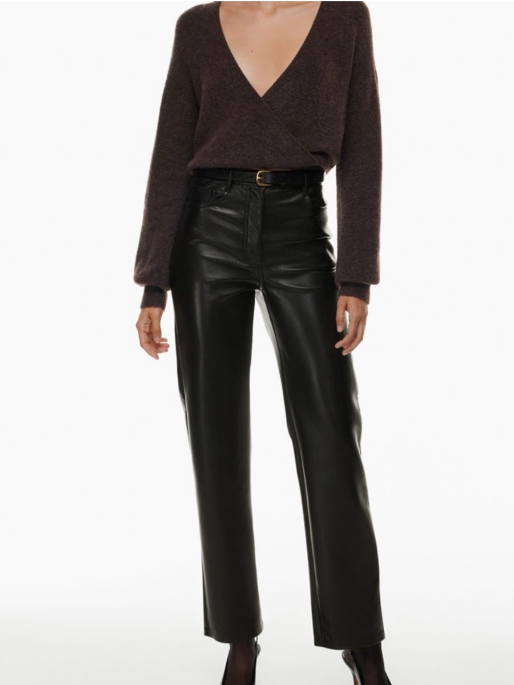 Wilfred Aritzia The Melina Vegan Leather Straight Leg Glam Pant Size 8 Black